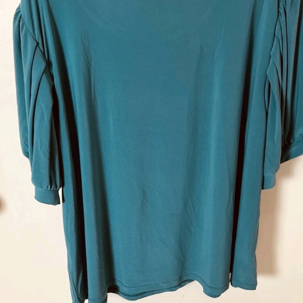 Carmen Marc Valvo Teal Balloon Sleeve Blouse Plus 3X NWT - Picture 9 of 11